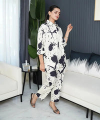 Women's Floral Printed Knee Length Cuffed Sleeves Co-ords Set-HFXMA-K252-BLACK