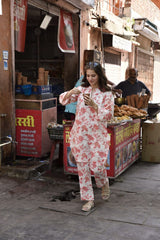 Women's Floral Printed Knee Length Rayon Co-ords Set (K254)-HFXMA-K254-PEACH
