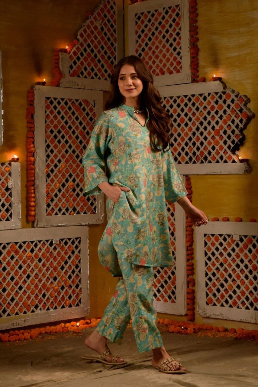Floral Printed Rayon Co-ords et (K256)