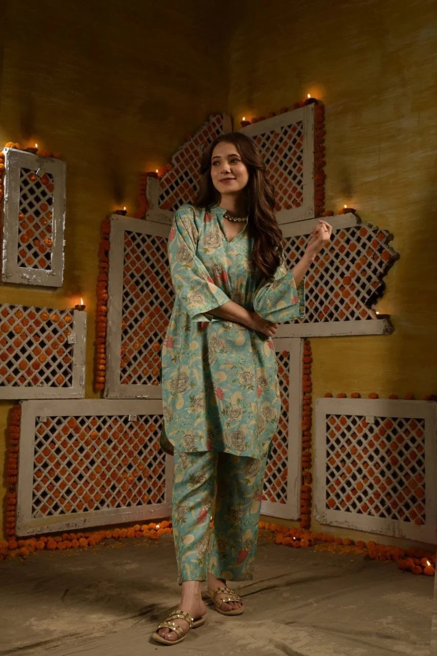 Floral Printed Rayon Co-ords et (K256)