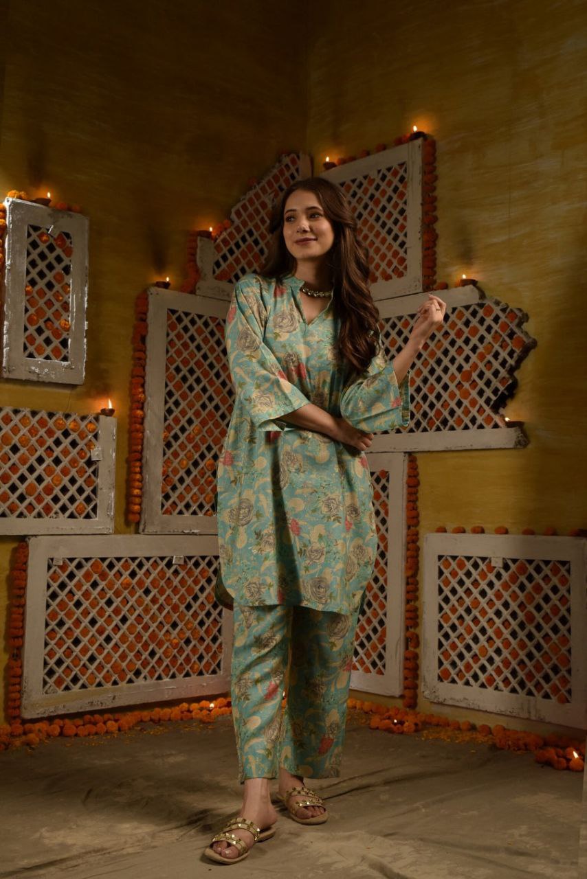 Floral Printed Rayon Co-ords et (K256)