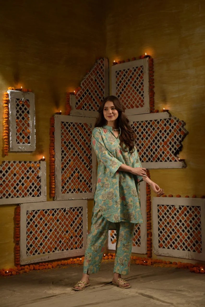 Floral Printed Rayon Co-ords et (K256)