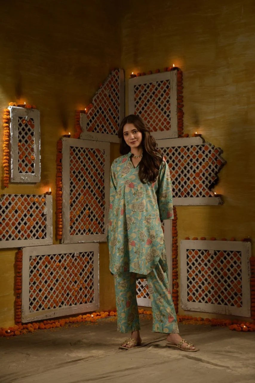 Floral Printed Rayon Co-ords et (K256)