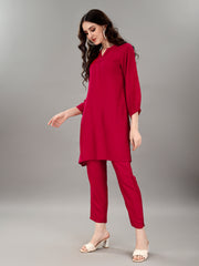 Women's V Neck Knee Length 3/4 Sleeves Solid Rayon Co-ords Set (Rani)-HFXMA-K91-RANI