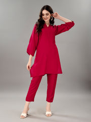 Women's V Neck Knee Length 3/4 Sleeves Solid Rayon Co-ords Set (Rani)-HFXMA-K91-RANI