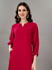 Women's V Neck Knee Length 3/4 Sleeves Solid Rayon Co-ords Set (Rani)-HFXMA-K91-RANI