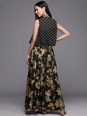 Printed Sleeveless Top Jacket & Skirt Co-Ords-AHBLSKCP-COMBO-1007