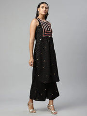 Black Crepe Printed Kurta Palazzo Set-AHKUPZ-COMBO-489