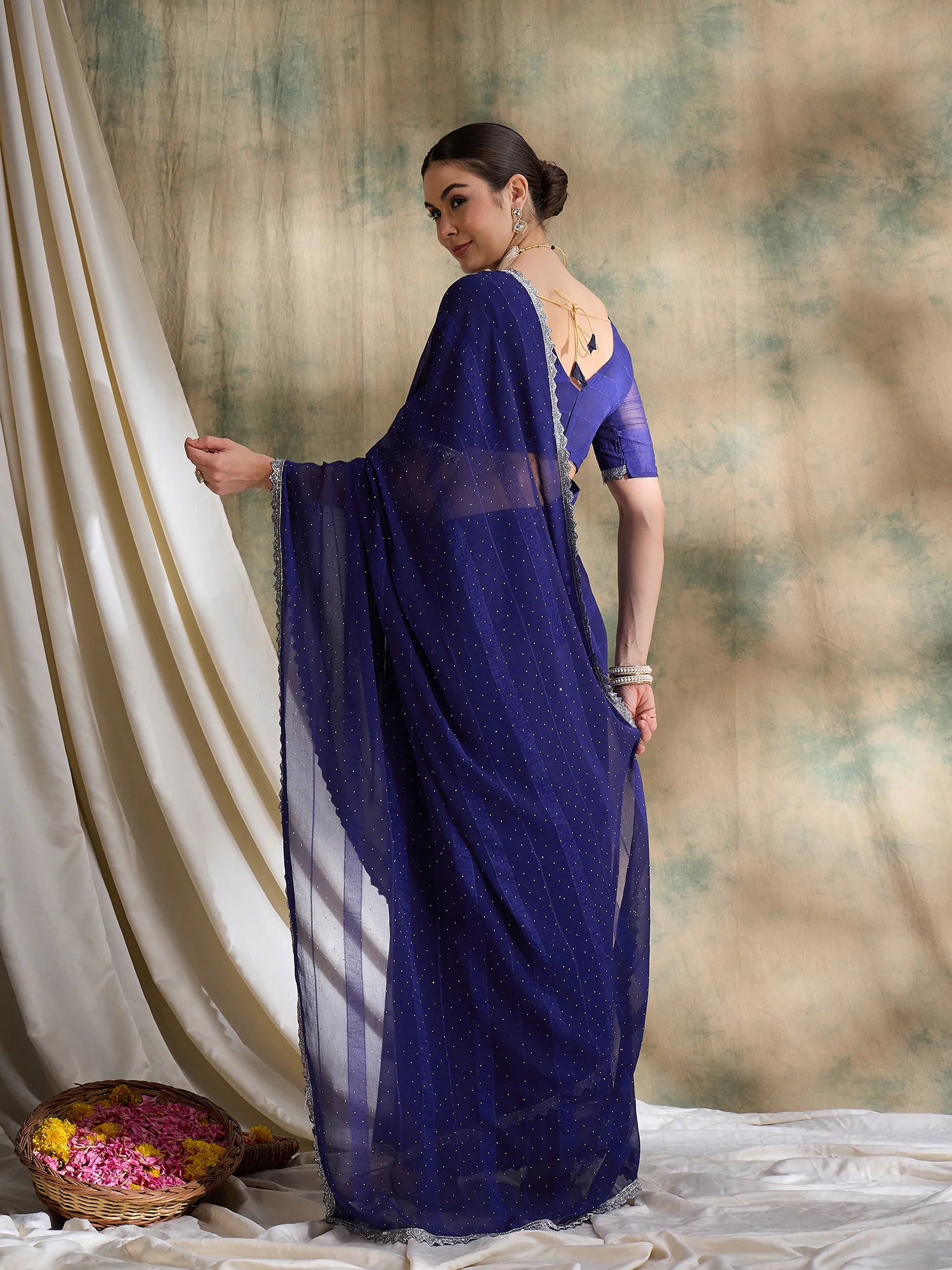 Blue Embellished Polyester Saree | Graceful Indian Sarees