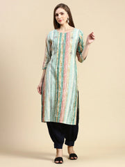 Women Striped Sea Green Straight Kurta-HO-1492-Seagreen