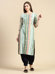 Women Striped Sea Green Straight Kurta-HO-1492-Seagreen