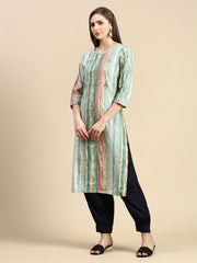 Women Striped Sea Green Straight Kurta-HO-1492-Seagreen
