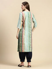 Women Striped Sea Green Straight Kurta-HO-1492-Seagreen