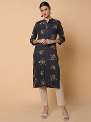 Women Straight Black Floral Kurta-HO-2729-Black