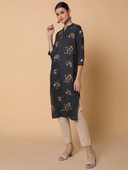 Women Straight Black Floral Kurta-HO-2729-Black