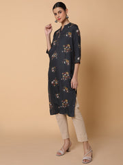 Women Straight Black Floral Kurta-HO-2729-Black