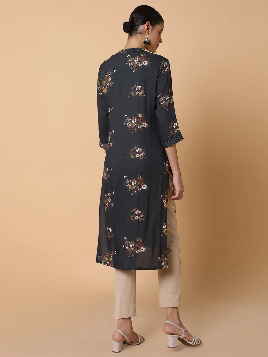 Black Floral Cotton Kurta - Women's Indian Kurta Collection