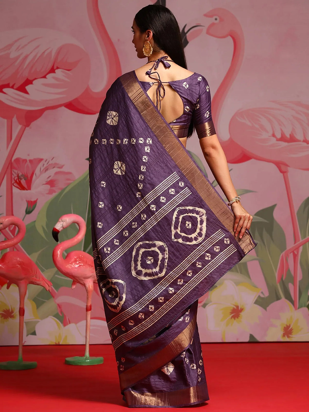 Women's  Blend Purple Printed Designer Saree With Blouse Piece-HOLAND101B