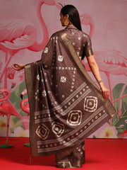 Women's Brasso Navy Blue Printed Designer Saree With Blouse Piece-VENICBS40116