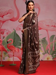 Women's Brasso Navy Blue Printed Designer Saree With Blouse Piece-VENICBS40116