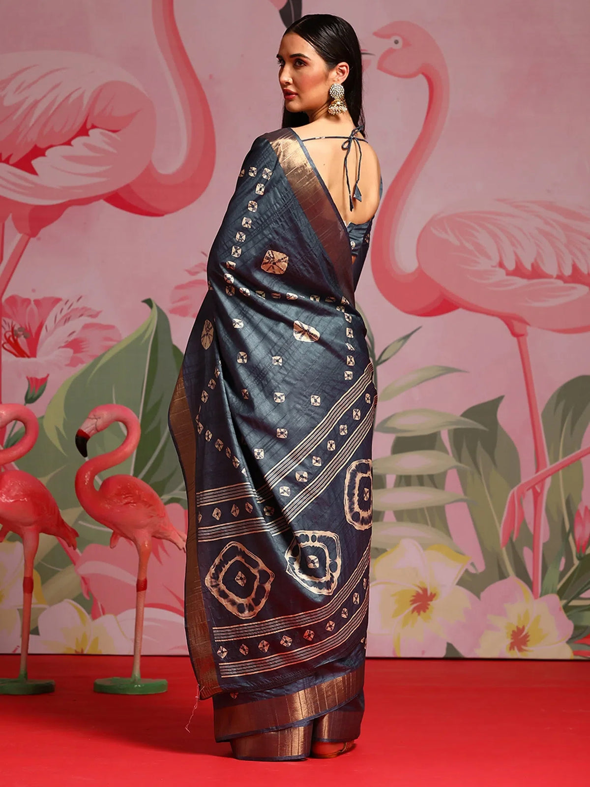 Women's  Blend Grey Printed Designer Saree With Blouse Piece-HOLAND201C