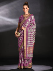 Women's Chiffon Blue Printed Designer Saree With Blouse Piece-CHERY27801C