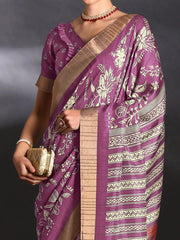 Women's Chiffon Blue Printed Designer Saree With Blouse Piece-CHERY27801C