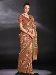 Women's  Blend Brown Printed Designer Saree With Blouse Piece-HOLAND27G