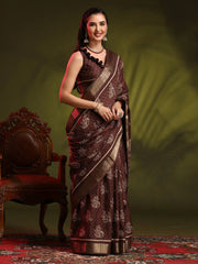 Women's Chiffon Blue Printed Designer Saree With Blouse Piece-SHMIKSA1007