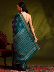 Women's  Blend Teal Blue Printed Designer Saree With Blouse Piece-HOLAND301C
