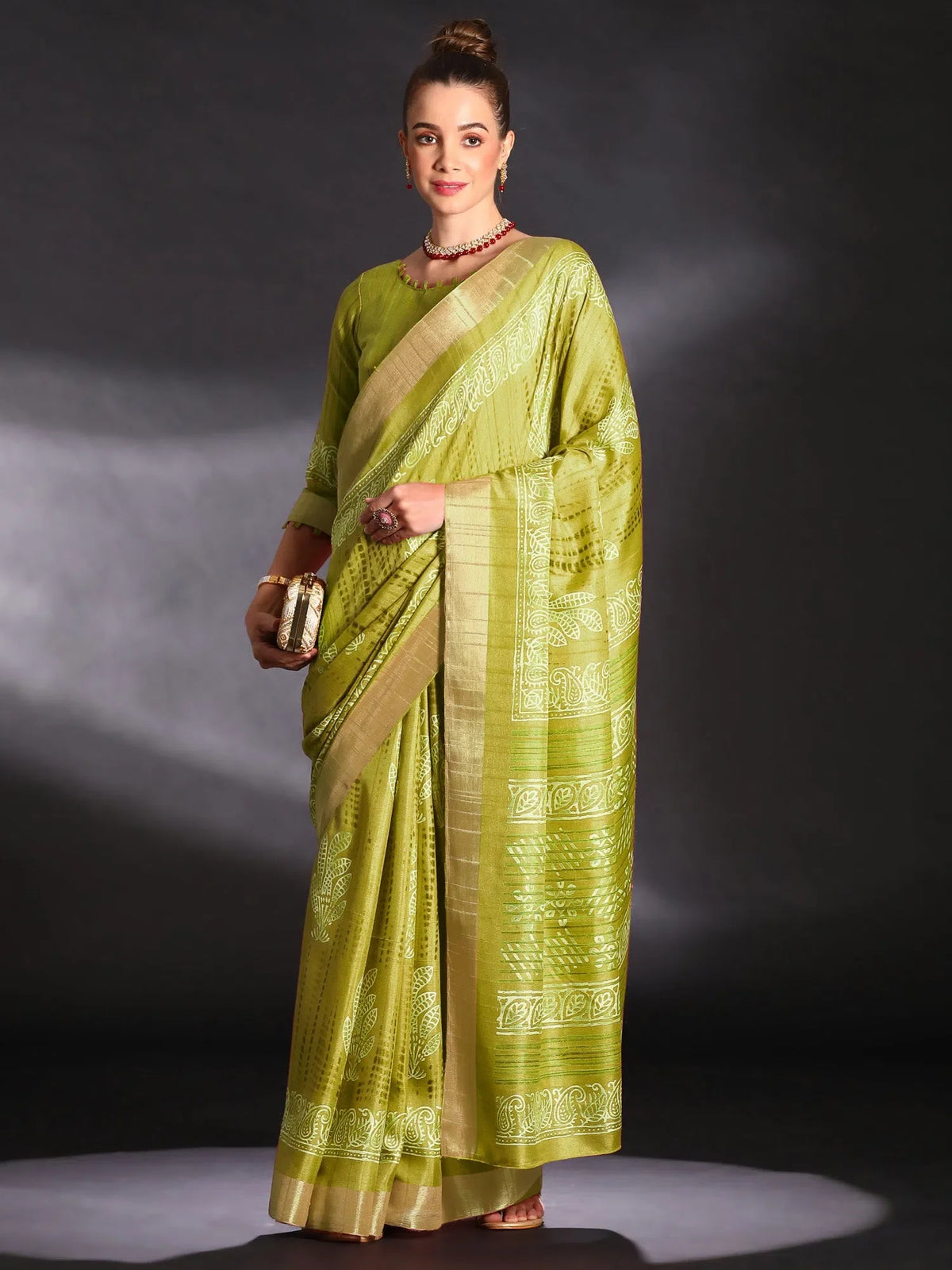 Women's  Blend Light Green Printed Designer Saree With Blouse Piece-HOLAND30C