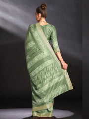 Women's  Blend Olive Printed Designer Saree With Blouse Piece-HOLAND30F