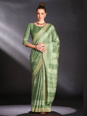 Women's  Blend Olive Printed Designer Saree With Blouse Piece-HOLAND30F