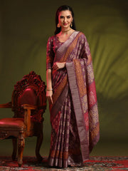 Women's Chiffon Pink Printed Designer Saree With Blouse Piece-STARCFN31501A