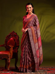 Women's Chiffon Pink Printed Designer Saree With Blouse Piece-STARCFN31501A