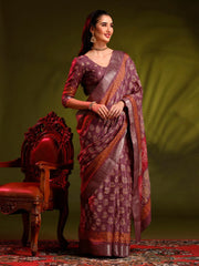 Women's Chiffon Pink Printed Designer Saree With Blouse Piece-STARCFN31501A