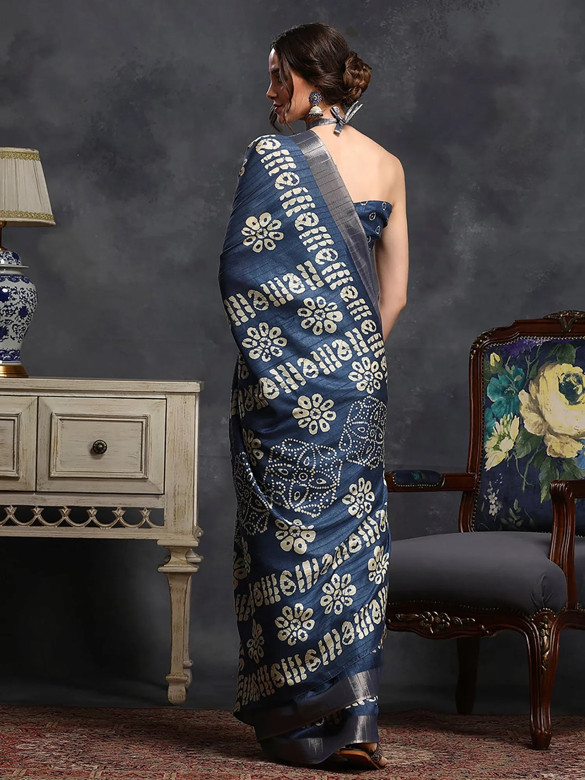 Women's  Blend Blue Printed Designer Saree With Blouse Piece-HOLAND45F