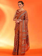 Women's Chiffon Teal Blue Printed Designer Saree With Blouse Piece-SHMIKSA1004