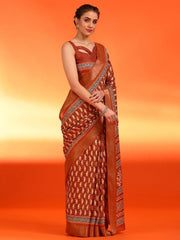 Women's Chiffon Teal Blue Printed Designer Saree With Blouse Piece-SHMIKSA1004