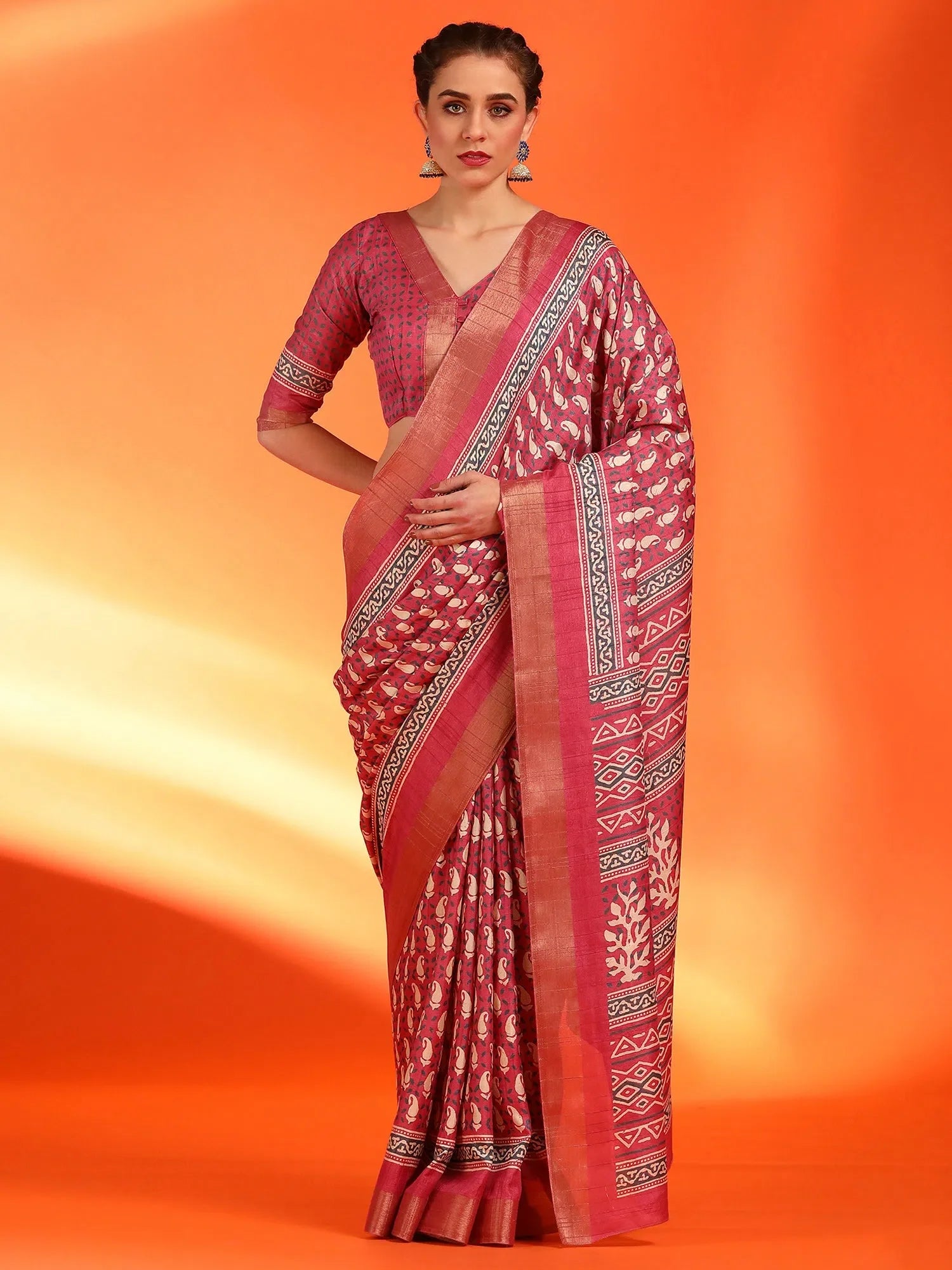 Pink Digital Print Polyester Saree | Stylish Designer Sarees