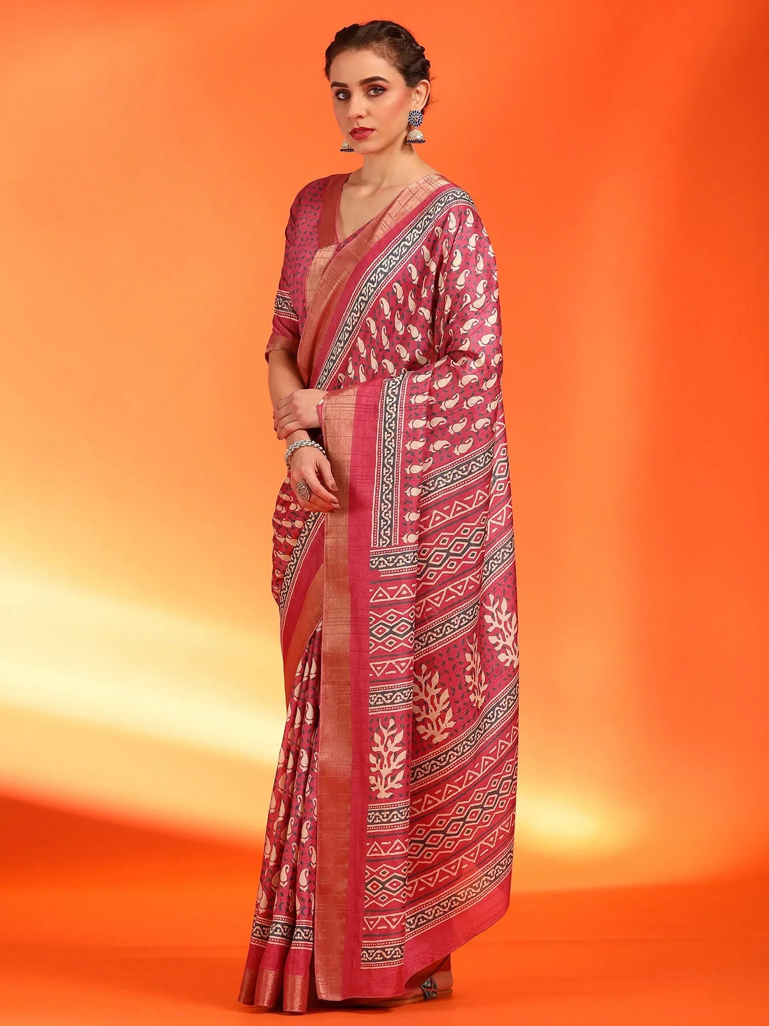 Pink Digital Print Polyester Saree | Stylish Designer Sarees