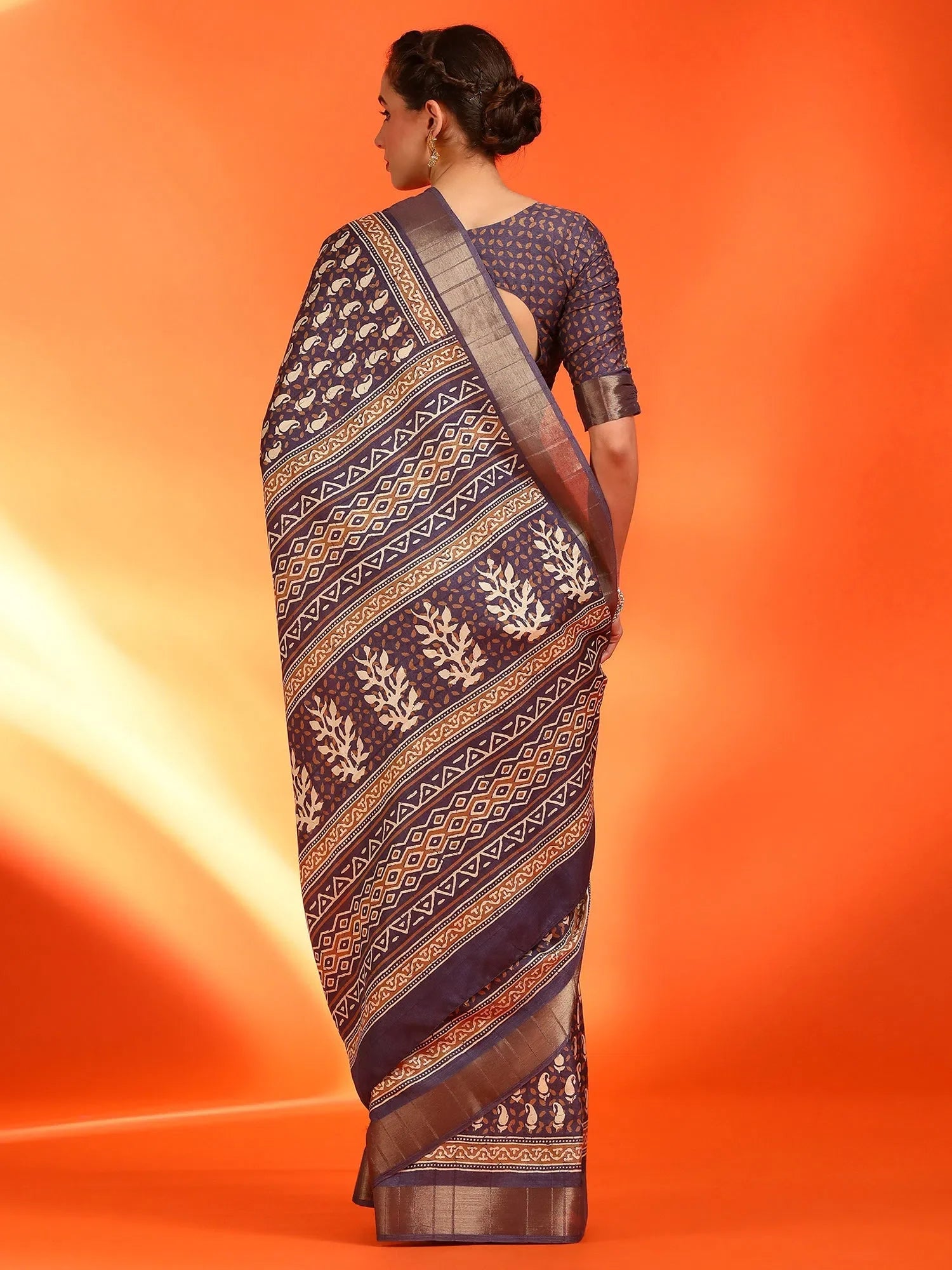 Purple Printed Polyester Saree | Indian Sarees & Blouse