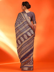 Women's Cotton Black Printed Designer Saree With Blouse Piece-MINAXI1210