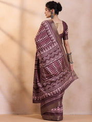 Women's Cotton Blend Blue Printed Designer Saree With Blouse Piece-EAGLE02F