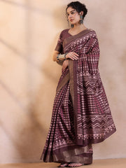 Women's Cotton Blend Blue Printed Designer Saree With Blouse Piece-EAGLE02F