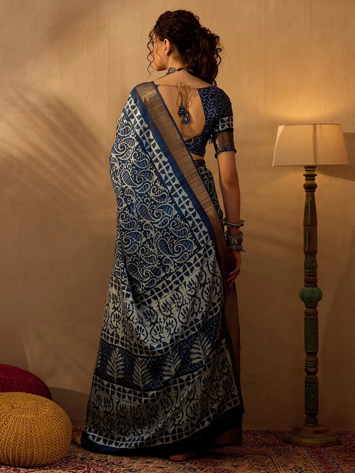 Women's  Blend Navy Blue Printed Designer Saree With Blouse Piece-HOLAND77A