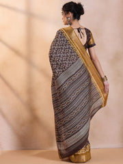 Women's Cotton Blend Grey Printed Designer Saree With Blouse Piece-RAGINI103
