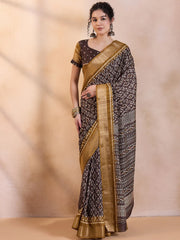 Women's Cotton Blend Grey Printed Designer Saree With Blouse Piece-RAGINI103
