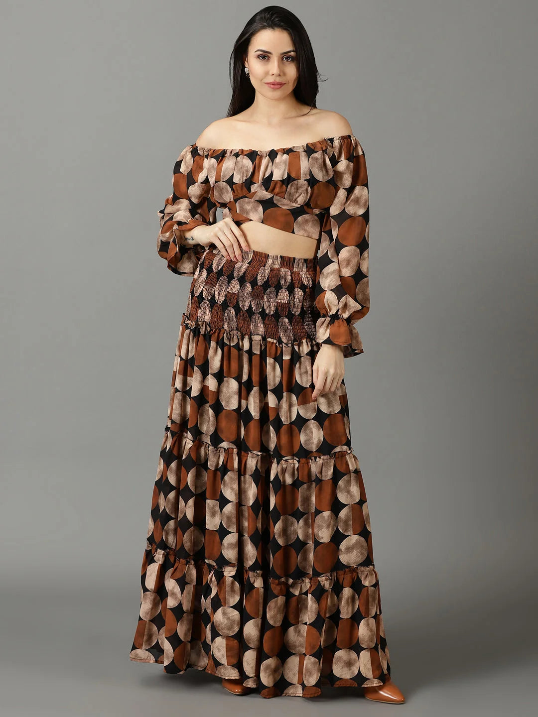 Women's Black Printed Off-Shoulder Co Ord Sets - Showoff
