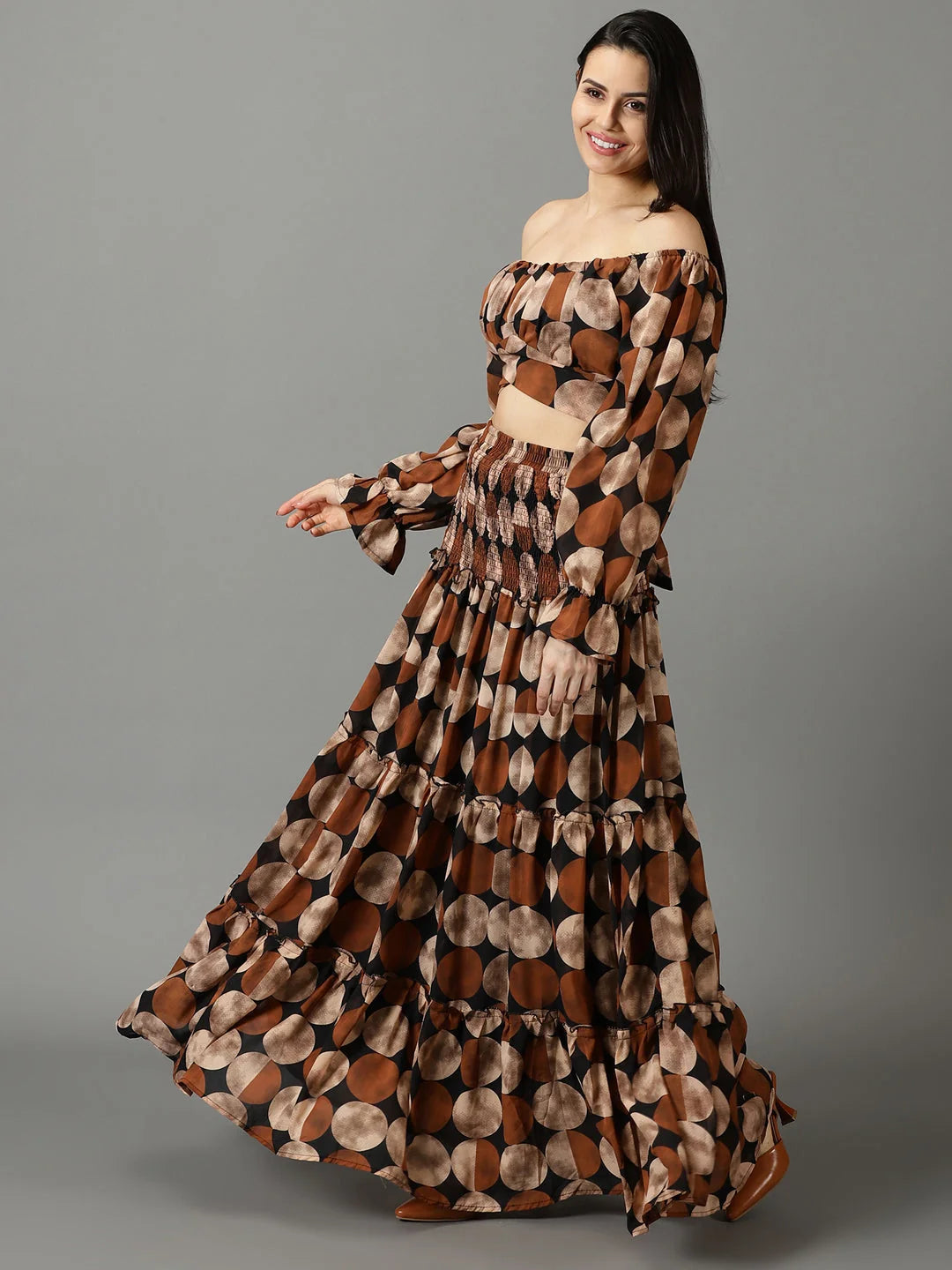 Women's Black Printed Off-Shoulder Co Ord Sets - Showoff